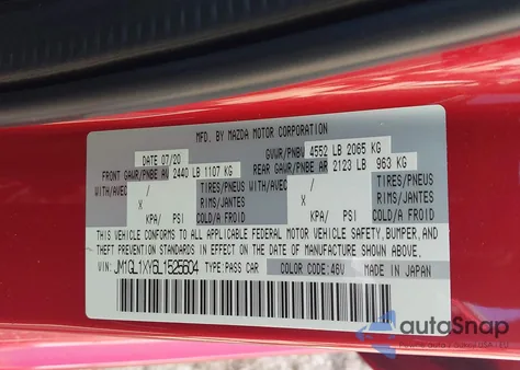 2020 Mazda Mazda6 Signature from USA, damaged, VIN JM1GL1XY6L1525604